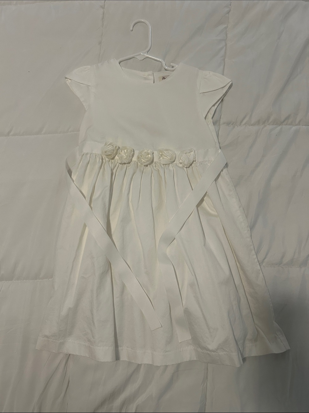 Little girls size 6 Periwinkle Ivory Floral Rosette Sash Dress